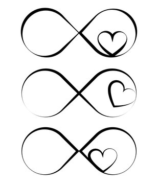 Infinity symbols intertwined with heart. Love forever. Hand lettering style.