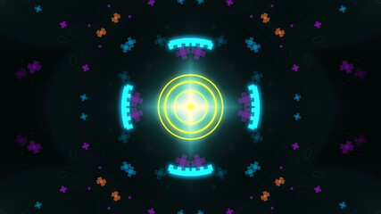 A variety of glowing abstract hud elements.