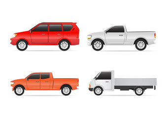 Vector illustrations set of commercial transportation and delivery trucks.