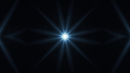 Beautiful lens flare with rays on a black background.