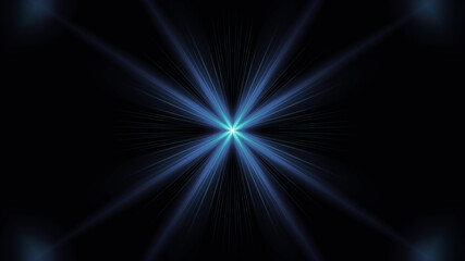 Beautiful lens flare with rays on a black background.