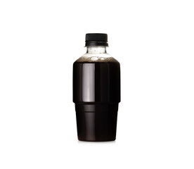 black coffee in plastic bottle on white background