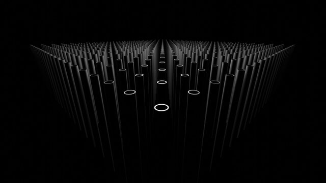 futuristic technology pipes in black room 3d rendering apple style