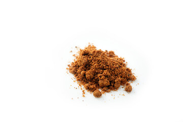 Natural unrefined brown sugar on white background
