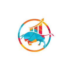 Financial bull logo design. Trade Bull Chart, finance logo. Economy finance chart bar business productivity logo icon.	