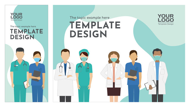 Group of medical staff in uniform template design, doctor and nurse icons. Vector illustration of flat design people characters