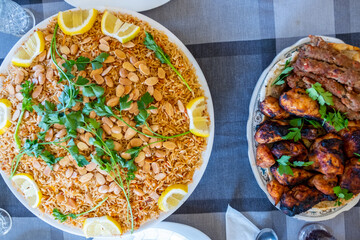 Arabic food on dinning table 