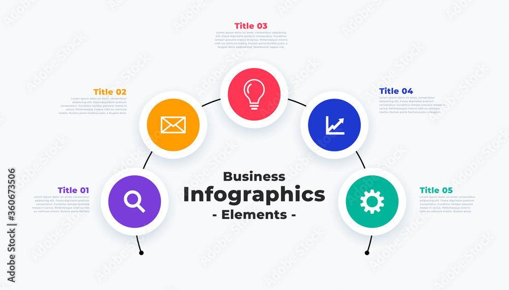 Poster modern infographic template with five steps or points