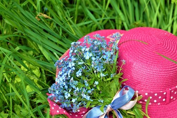 summer hat and flowers