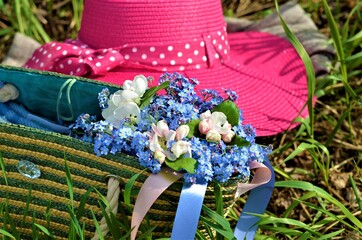 summer hat and flowers