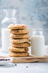 Oat vegan cookies with almond milk. Delicious chocolate diet treats for vegans, made from natural ingredients.