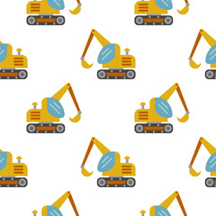 isolated vector seamless pattern of excavators. illustration background, kids design great for textile and texture fabric, wrapping, apparel © eosboy
