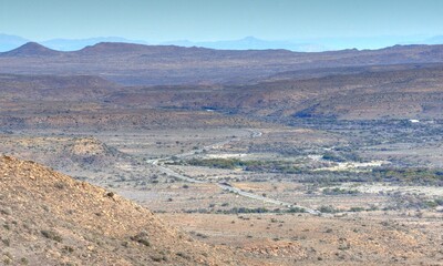 Fototapeta na wymiar VIEW OF THE TANKWA VALLEY from Gannaga Pass, Tankwa Karoo National Park, northern Cape, South africa