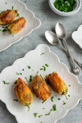 Ready to eat stuffed courgette flowers