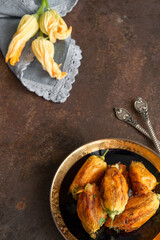 Ready to eat stuffed courgette flowers