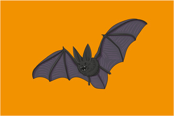 Bat flying childish and funny character style. Horror element for halloween. Isolated with color background