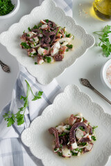 Octopus salad ready to eat, healthy protein seafood
