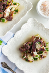 Octopus salad ready to eat, healthy protein seafood