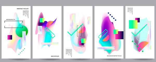 Gradient mesh cover set of backgrounds texture foil pearl shades. Abstract stylish gradient with holographic foil. 90s, 80s retro style