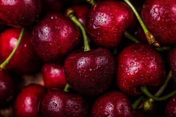 Full Frame Shot Of Wet red Cherries.