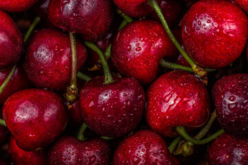 Full Frame Shot Of Wet red Cherries.