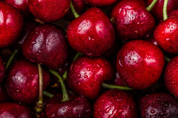 Full Frame Shot Of Wet red Cherries.