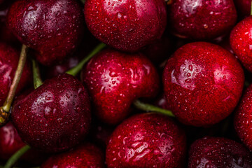 Full Frame Shot Of Wet red Cherries.