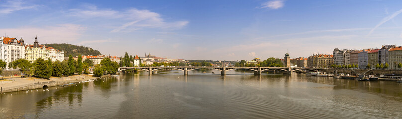 Fototapeta na wymiar Panoramic view of the River Vltava which flows through the centre of Prague.