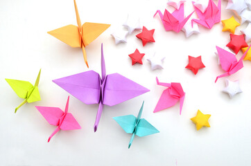 origami birds and lucky stars decoration