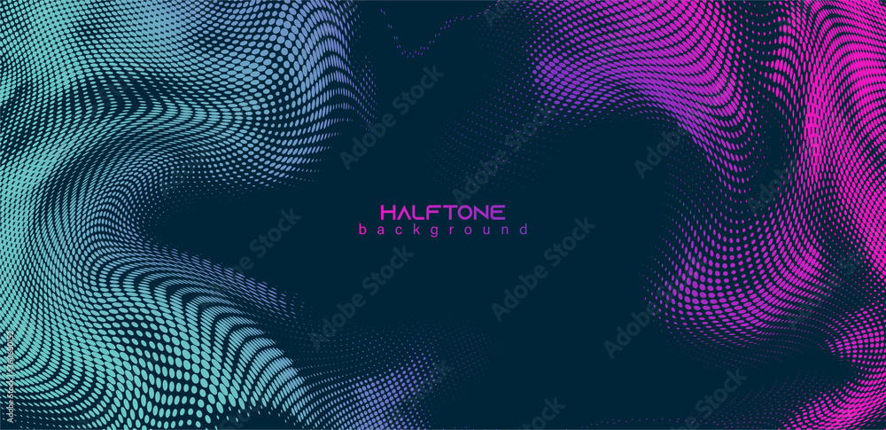 Poster Abstract vector background. Halftone gradient gradation. Vibrant flowing texture. Smoke effect. Retro design.