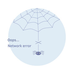 Spider on a tattered web - concept of network error. Connection break, vector illustration