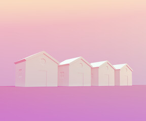 Small pink houses, futuristic town block abstract representation, street, quarter. 3d illustration