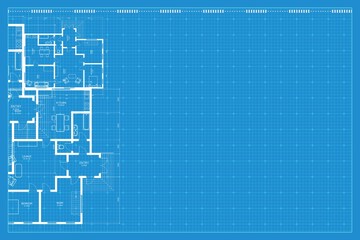 Architectural background. Blue print of building. Technical draw. Vector illustration.