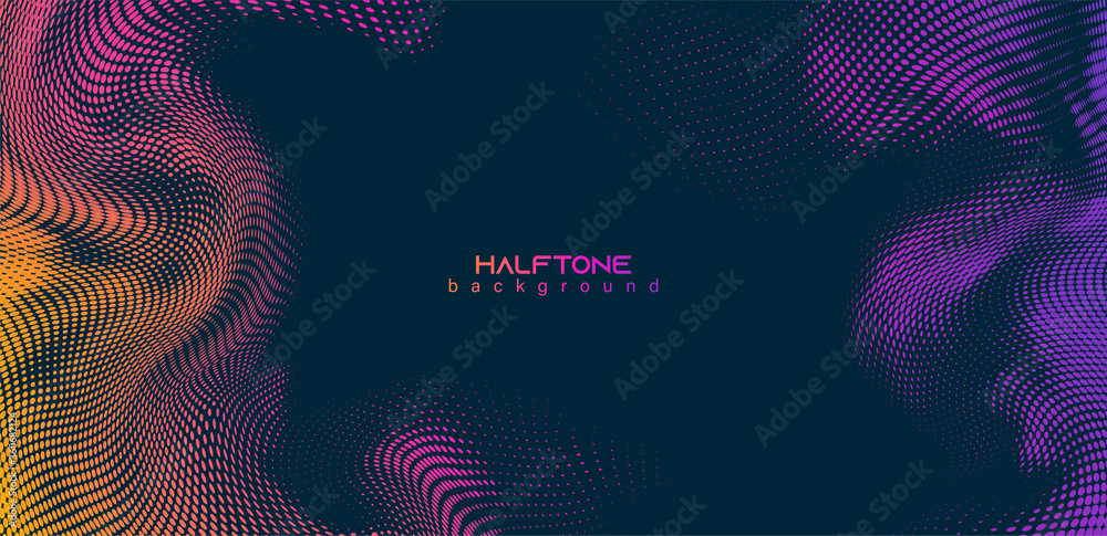 Poster Abstract vector background. Halftone gradient gradation. Vibrant flowing texture. Smoke effect. Retro design.