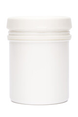 white plastic medicine vial can jar isolated on white background