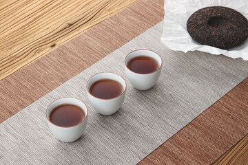 Puer tea and tea set on the table