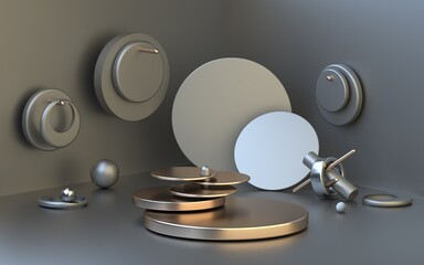 Abstract still life scene with metal details 3D image