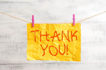 Word writing text Thank You. Business photo showcasing polite expression to acknowledge a gift,...