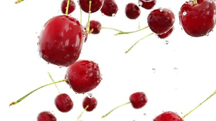 Fresh cherrys. 3d food concept. Realistic animation. Isolate on white