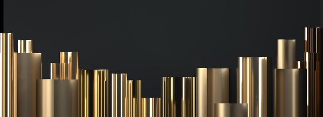 Abstract image of golden cylinders art deco 3 D image