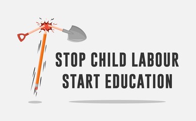World day against child labour background with children as a worker. Flat style vector illustration concept of stop child exploitation campaign for poster and banner.