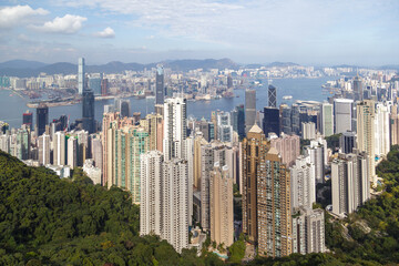 Fototapeta na wymiar HONG KONG, CHINA - CIRCA 2020: Amazing view on Hong Kong city from the Victoria peak