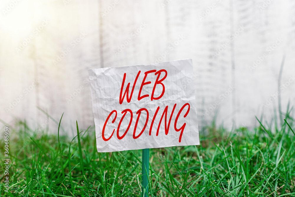 Poster conceptual hand writing showing web coding. concept meaning a system of symbols and rules used to re