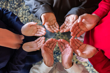 Arabic muslim family praying for god