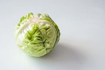 Fototapeta premium White cabbage isolated on white background one whole head with copy space.