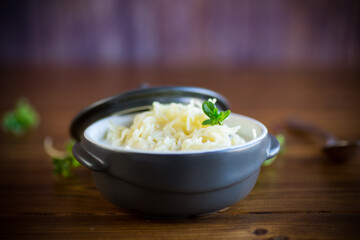 sweet boiled vermicelli with milk in a ceramic bowl