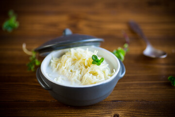 sweet boiled vermicelli with milk in a ceramic bowl