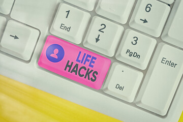 Conceptual hand writing showing Life Hacks. Concept meaning strategy or technique adopted to manage...