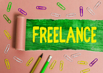 Writing note showing Freelance. Business concept for working at different firms rather than being...
