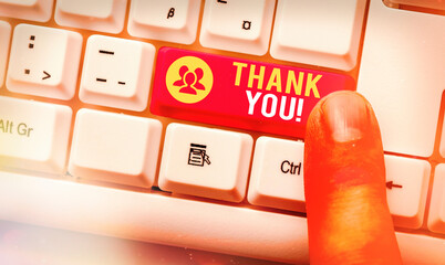 Word writing text Thank You. Business photo showcasing polite expression to acknowledge a gift,...